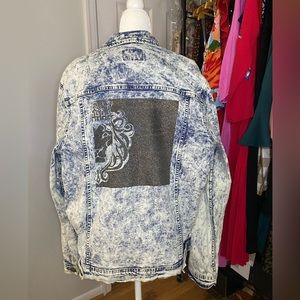 19V69 Milano Vintage Look Acid Wash Denim Jacket with Black Glitter Back Design